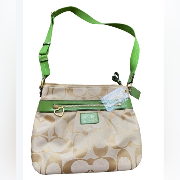 Coach Poppy 2012 Daisy Signature Crossbody Bag Beige & Green w 2 Coach Hangtags - Picture 5 of 17